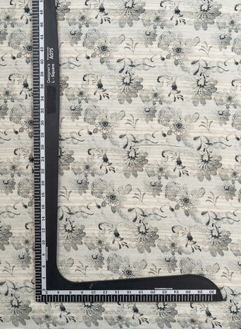 (Pre Cut -1.5 Meter) Pure Cotton Off-White And Grey Color Jacqurad Lurex With Floral Digital Print Fabric. (Pre Cut -1.5 Meter) Pure Cotton Off-White And Grey Color Jacqurad Lurex With Floral Digital Print Fabric.