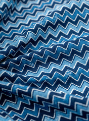Pure Cotton Cambric Indigo Color Zig-Zag Block Print Fabric Pure Cotton Cambric Indigo Color Zig-Zag Block Print Fabric