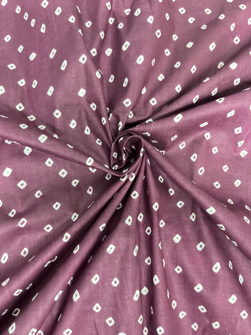 (Pre Cut -1 Meter)Pure Cotton Cambric Purple Color Bandhani Pattern Bl
