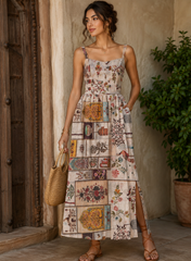 Art Linen Off-White Color Floral Pattern Hybrid Print Fabric.