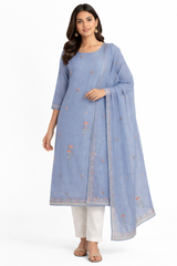 Premium Mul Chanderi Lavendar Color Top And Dupatta Embroidery Fabric.