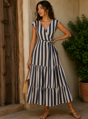 Art Linen Black And White Color Stripes Pattern Hybrid Print Fabric.