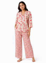 Cotton Flex Mix & Match Fabric – Off-White with Red Floral Print.