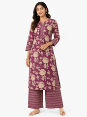 Cotton Flex Mix & Match Fabric –  Purple with Off-White Color Floral Print.