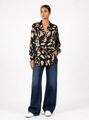 Midnight Tide - Black Abstract Modal Satin Fusion Shirt
