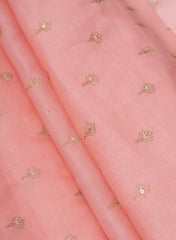 Linen Satin Light Peach Color With Zari Butti Embroidery