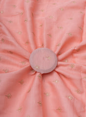 Linen Satin Light Peach Color With Zari Butti Embroidery
