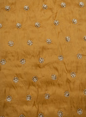Pure Tissue Golden Color Pearl And Sequins Embroidery Fabric.