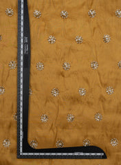 Pure Tissue Golden Color Pearl And Sequins Embroidery Fabric.