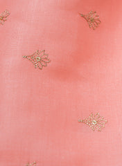 Linen Satin Light Peach Color With Zari Butti Embroidery