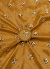 Pure Tissue Golden Color Pearl And Sequins Embroidery Fabric.