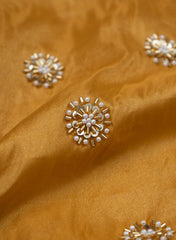 Pure Tissue Golden Color Pearl And Sequins Embroidery Fabric.