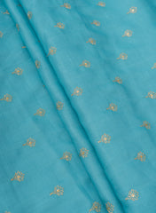 Linen Satin Sky Blue Color With Zari Butti Embroidery