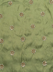 Pure Tissue Emerald Green Color Pearl And Sequins Embroidery Fabric.