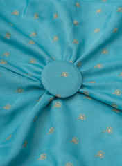 Linen Satin Sky Blue Color With Zari Butti Embroidery