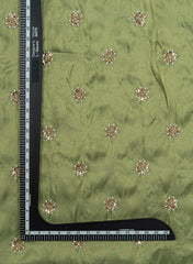 Pure Tissue Emerald Green Color Pearl And Sequins Embroidery Fabric.