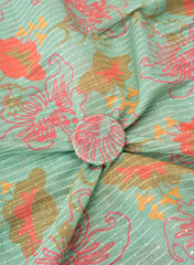 Chanderi Kotta Silk Mint Green Color Floral Digital Print With Sequins Embroidery Fabric.