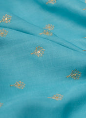 Linen Satin Sky Blue Color With Zari Butti Embroidery