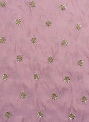 Pure Tissue Lavender Color Pearl And Sequins Embroidery Fabric.