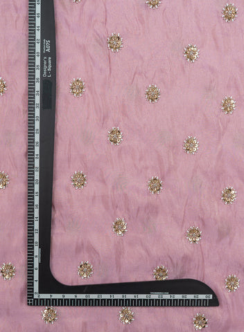 (Precut -2 Meter) Pure Tissue Lavender Color Pearl And Sequins Embroidery Fabric.