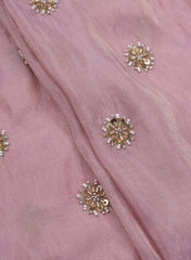 Pure Tissue Lavender Color Pearl And Sequins Embroidery Fabric.