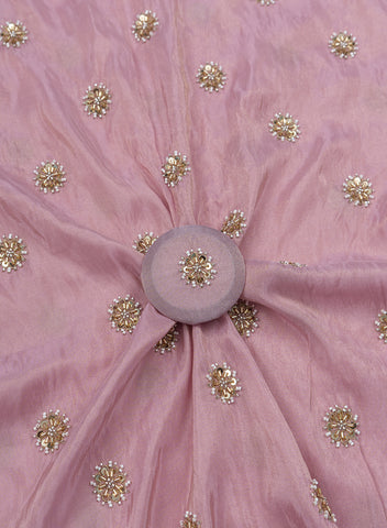 (Precut -2 Meter) Pure Tissue Lavender Color Pearl And Sequins Embroidery Fabric.