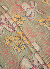 Chanderi Kotta Silk Basil Green Color Floral Digital Print With Sequins Embroidery Fabric.