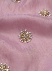 Pure Tissue Lavender Color Pearl And Sequins Embroidery Fabric.