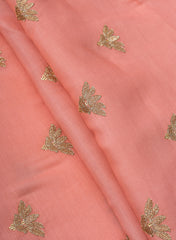 Linen Satin Light Peach Color With Zari Embroidery