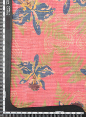 Chanderi Kotta Silk Flamingo Pink Color Floral Digital Print With Sequins Embroidery Fabric.