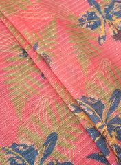 Chanderi Kotta Silk Flamingo Pink Color Floral Digital Print With Sequins Embroidery Fabric.