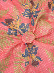 Chanderi Kotta Silk Flamingo Pink Color Floral Digital Print With Sequins Embroidery Fabric.