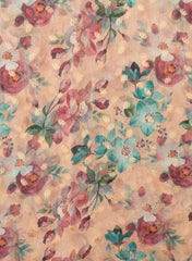 Pure Organza Dark Peach Color Floral Digital Print With Jacquard Work Fabric