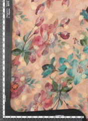 Pure Organza Dark Peach Color Floral Digital Print With Jacquard Work Fabric