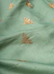 Linen Satin Light Pista Green Color With Zari Embroidery