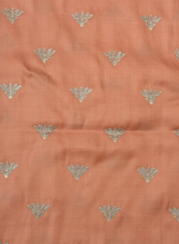 (Precut - 1.5 Meter) Linen Satin Orange Color With Zari Embroidery