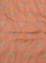 Linen Satin Orange Color With Zari Embroidery
