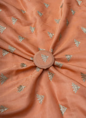 Linen Satin Orange Color With Zari Embroidery
