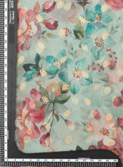 Pure Organza Light Turquoise Blue Color Floral Digital Print With Jacquard Work Fabric