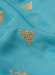 Linen Satin Sky Blue Color With Zari Embroidery