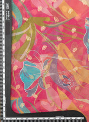 Pure Organza Multi Color Floral Digital Print With Jacquard Work Fabric