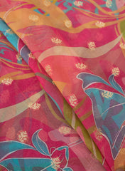 Pure Organza Multi Color Floral Digital Print With Jacquard Work Fabric