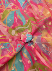 Pure Organza Multi Color Floral Digital Print With Jacquard Work Fabric