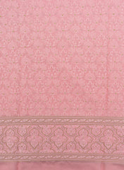 Pure Organza Baby Pink Color Daman Embroidery Big Panna Fabric.