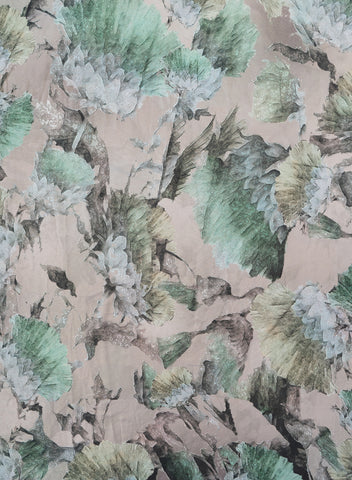 (Pre Cut -1 Meter) Shimmer Georgette Grey Color Floral Digital Print Fabric