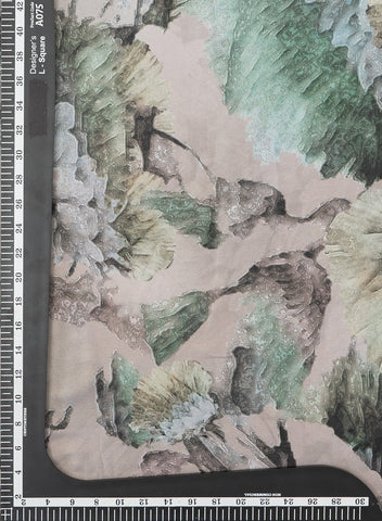 (Pre Cut -1 Meter) Shimmer Georgette Grey Color Floral Digital Print Fabric