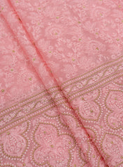 Pure Organza Baby Pink Color Daman Embroidery Big Panna Fabric.