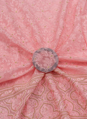 Pure Organza Baby Pink Color Daman Embroidery Big Panna Fabric.