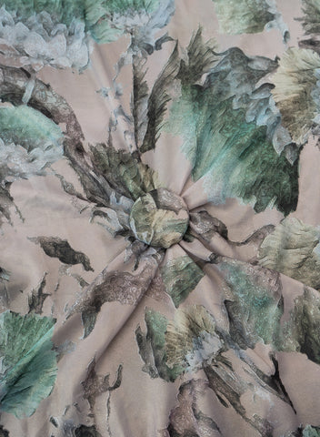 (Pre Cut -1 Meter) Shimmer Georgette Grey Color Floral Digital Print Fabric