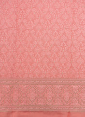 Pure Organza Peach Color Daman Embroidery Big Panna Fabric.